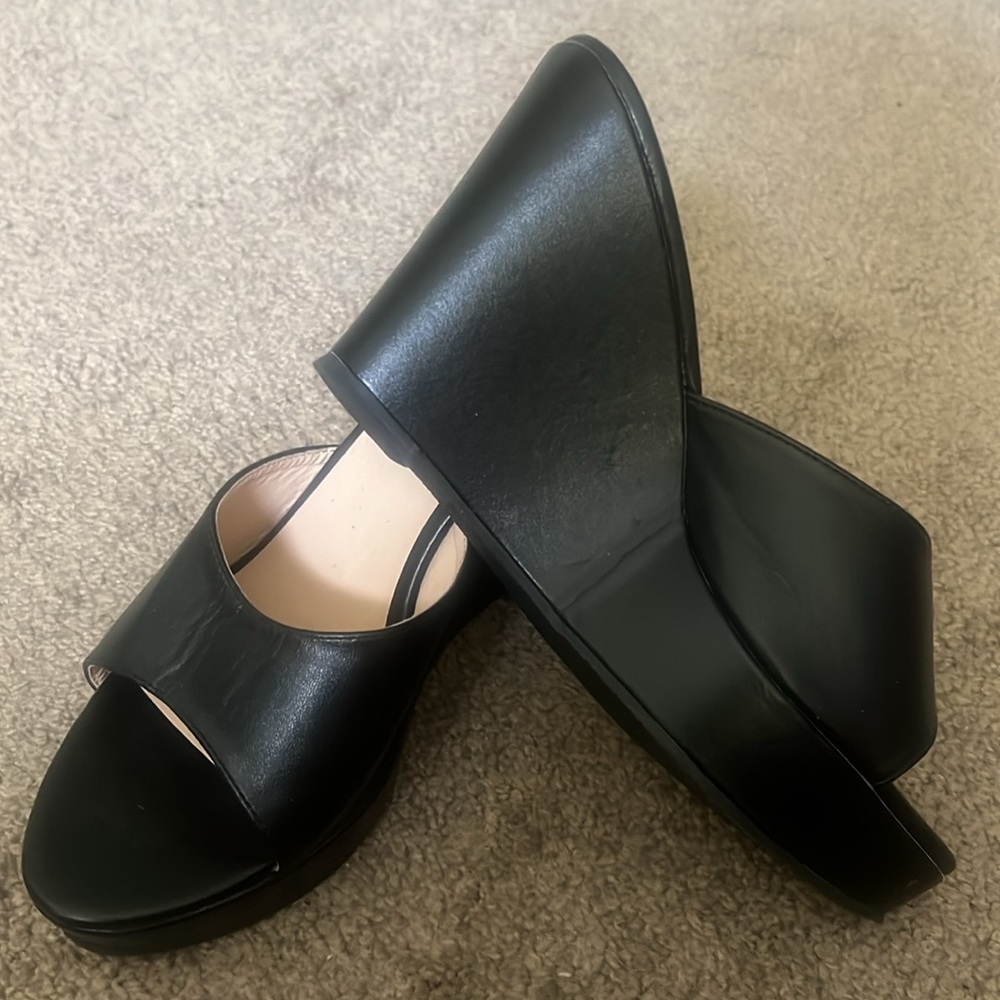 Black open toe wedges worn once a little big on my feet mint condition